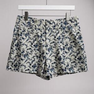 Alice + Olivia Floral Shorts Size 10 Cream High Waist Tailored Structured